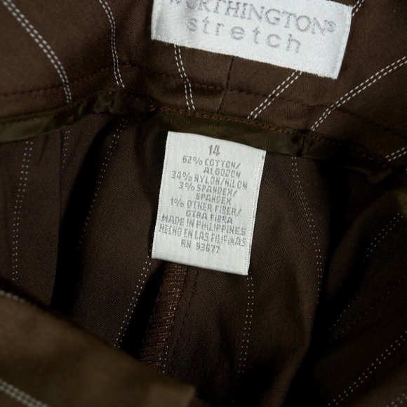 Worthington Stretch VINTAGE Brown Striped PANTSUIT Mixed sz 16 Top/14 Pants 8382 - Picture 8 of 8